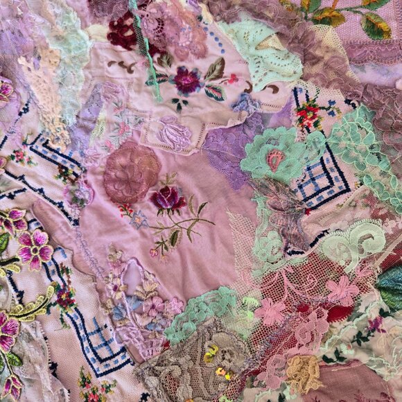 Lavender Embroidered Crazy Quilt Skirt | Roselani Jasmin | Size Small - Picture 10 of 16